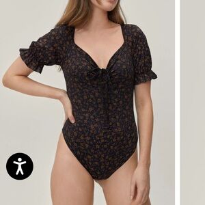 NASTYGAL Floral Black Bodysuit